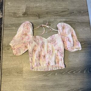 H&M Pink Floral Puff Sleeve Blouse